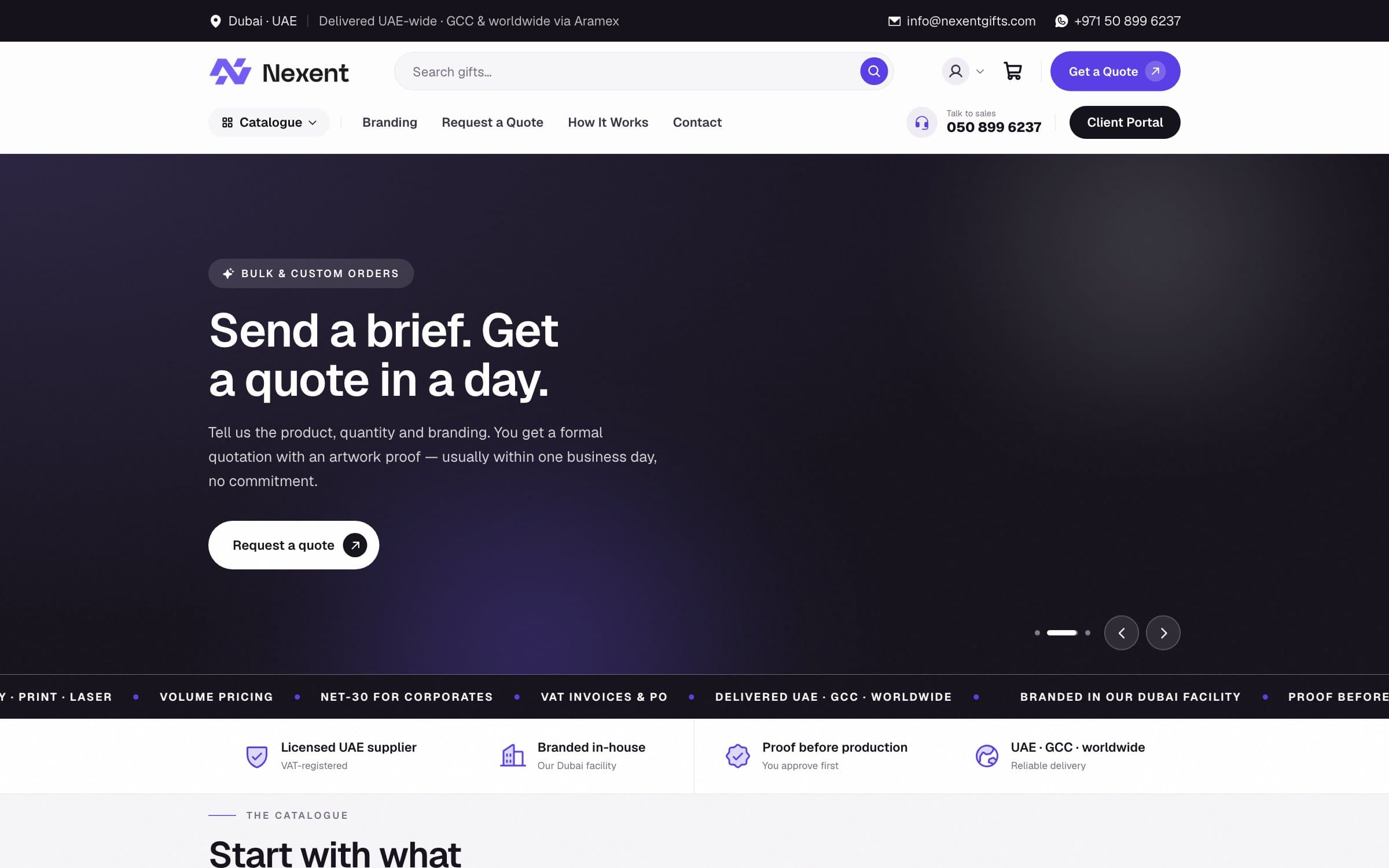 Nexent Gifts online store on desktop