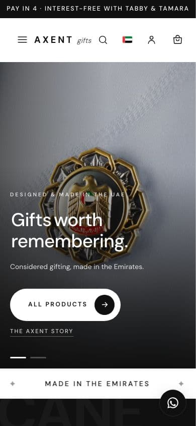 Axent Gifts storefront on mobile