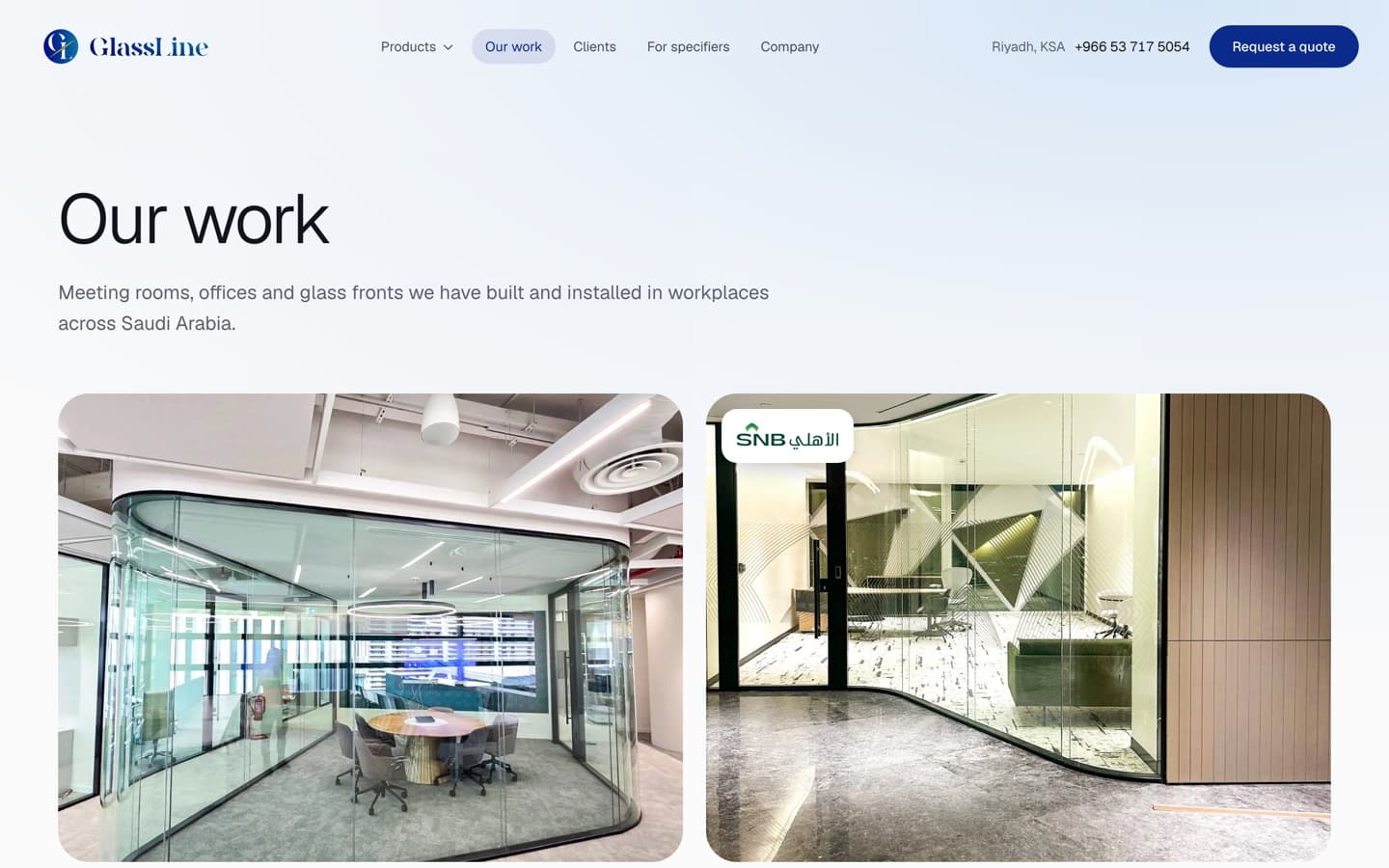 Glass Line Our Work page with installed glass meeting rooms