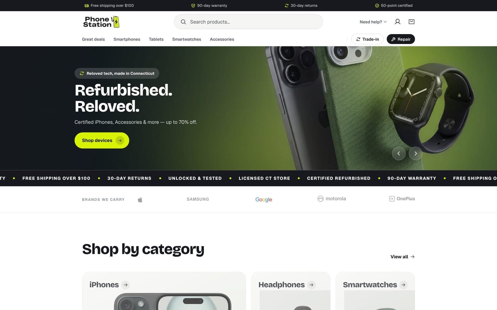 Phone Station trade-in website on desktop